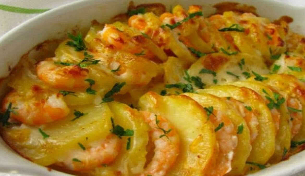 Gratin léger de Crevettes et Pommes de Terre