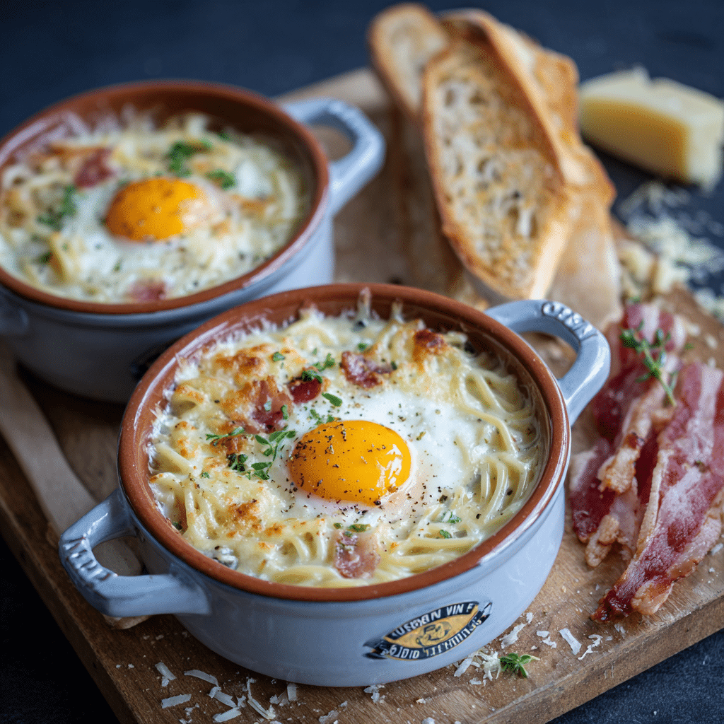 Oeufs cocotte façon carbonara